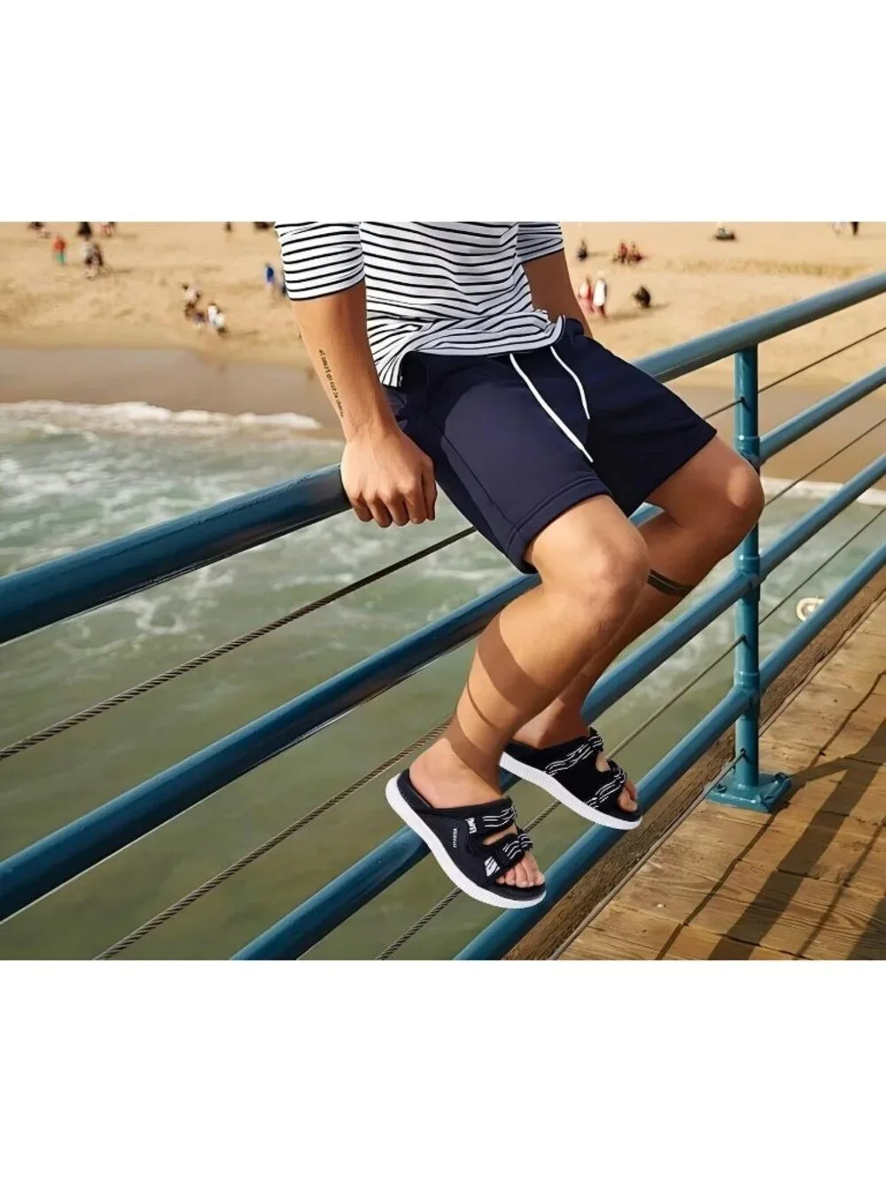 Men's Black White Athletic Thick Cushion Recovery Slides Orthotic Sandal Shoes